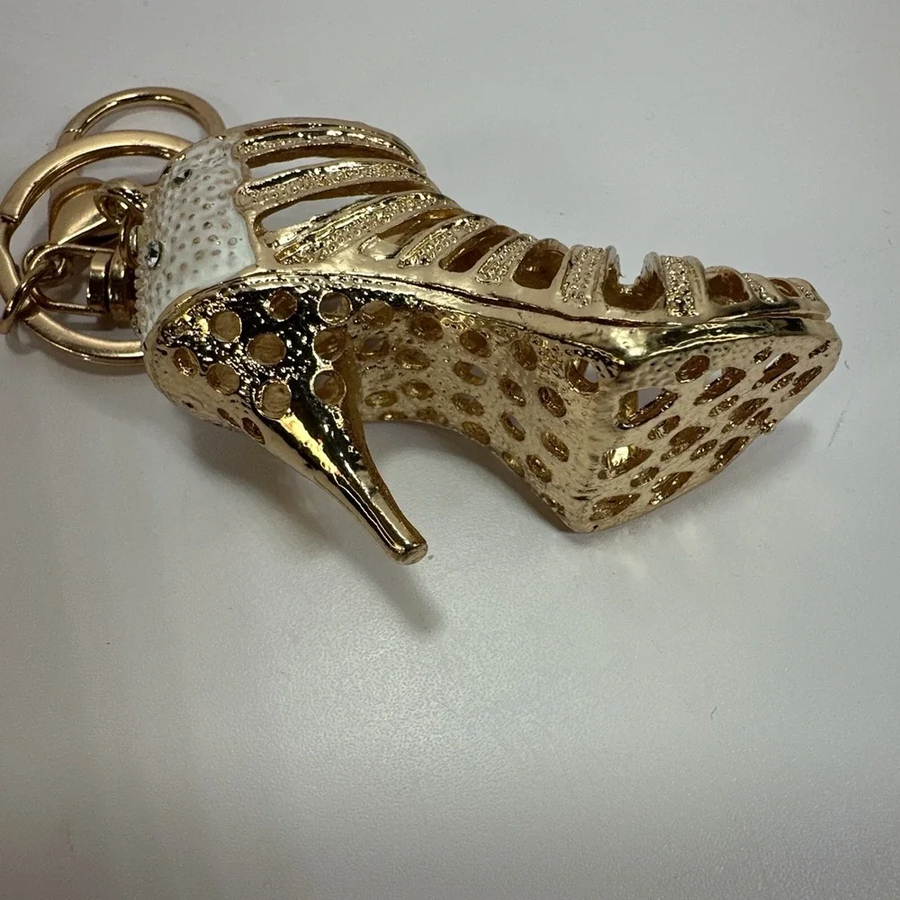 New Gold Key Ring Crystal Gladiator High Heel Women's Shoe Purse Clip